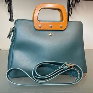 Chic Teal Satchel with Tan Handle